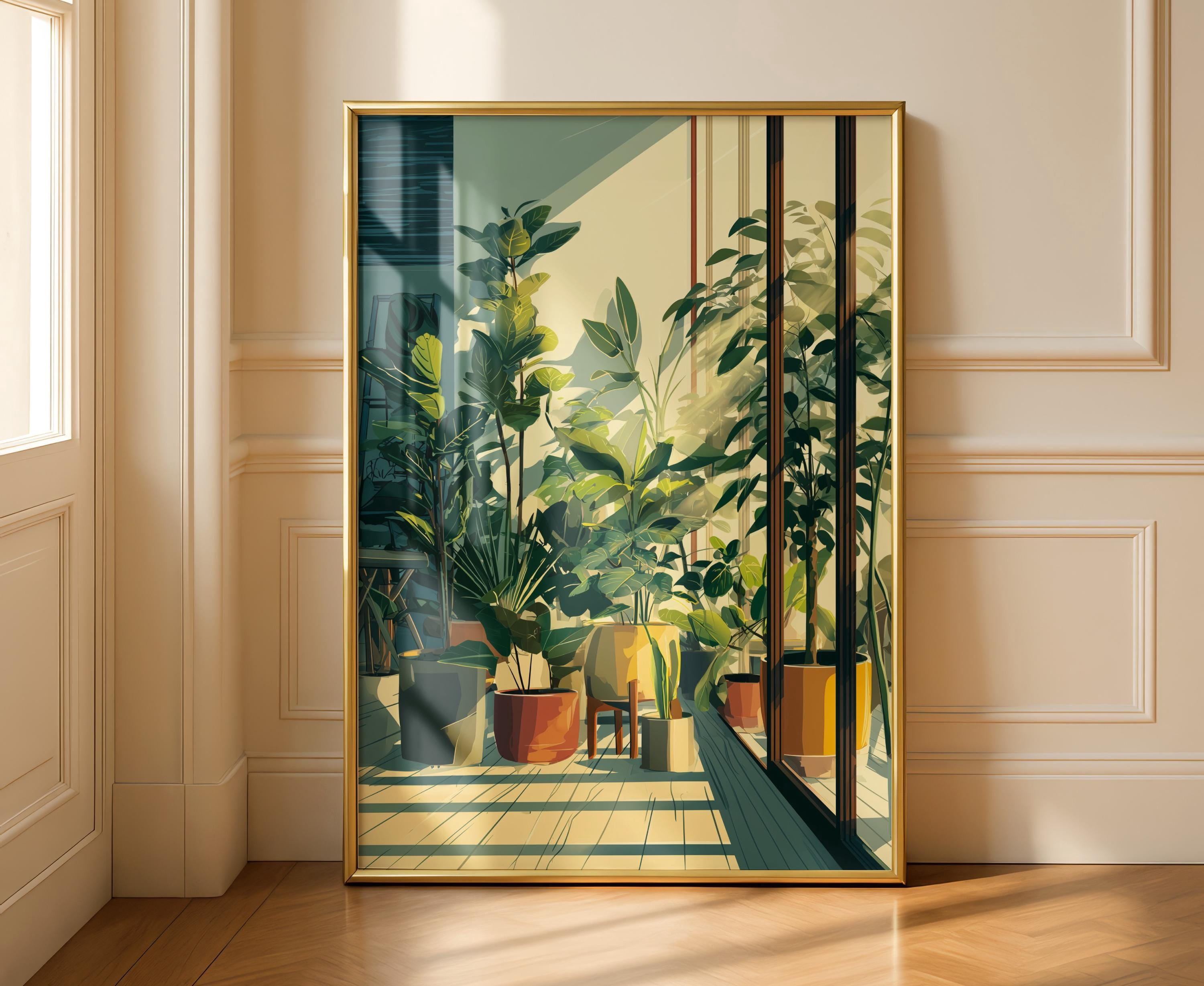 Indoor Jungle Lush Houseplants Modern Apartment Art Sunlit Shadows ...