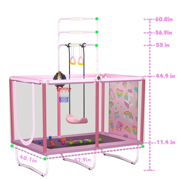 Indoor Kids Trampoline with Safety Enclosure - 6-Leg Steel Frame, UV-Resistant Mat & Rings for Toddlers