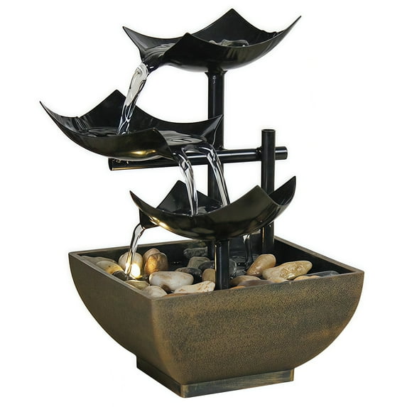 Indoor LED Tabletop Water Fountain Lotus Art Deco - USB Powered - 1 Piece, Brown