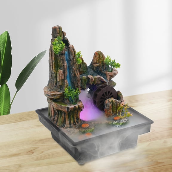 Indoor LED Waterfall Desktop Fountain Atomizer Meditation Home Office Decor Ornament