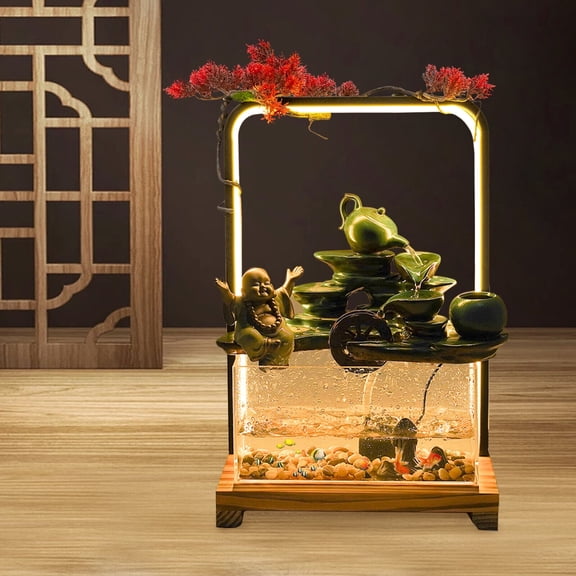 Indoor LED Waterfall Fountain Chinese Feng Shui Tabletop Decor Water Landscape Gift