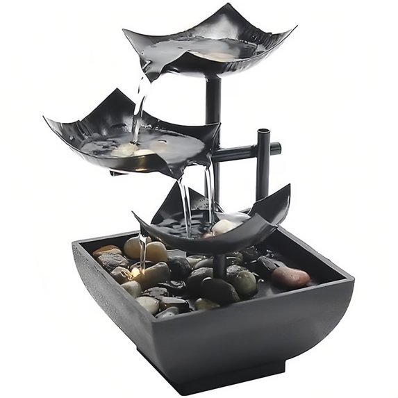 Desktop Water Fountain Lotus Art Deco - LED Lights, Tabletop Indoor Waterfall - 1pc