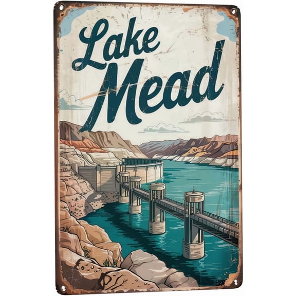 Indoor Lake Mead metal tin sign 8x12 inch decorative wall decor with vintage style for bar, garage, cabin and home spaces rustic accent art