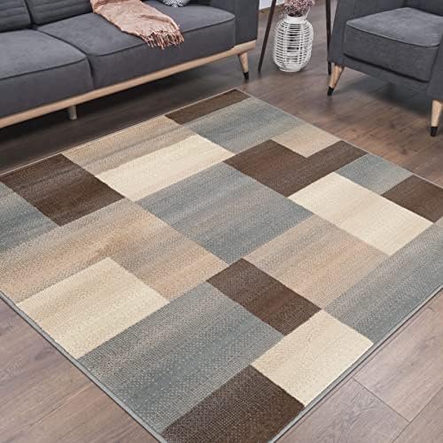 Indoor Large Area Rug, Jute Backing, Home Decor, Perfect for Bedroom, Living Room, Office, Kitchen, Hallway, Floor Cover, Patchwork, Color Block, Plush Indoor Runner Rug, Grey, 8' x 8' Square