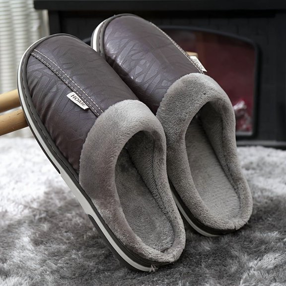 Indoor Leisure | Men's Cozy Plush-Lined Indoor Slippers - Navy Blue with Purple Accents, Easy Slip-On Design, Non-Slip Sole, Ideal for Home Comfort in Fall and Winter