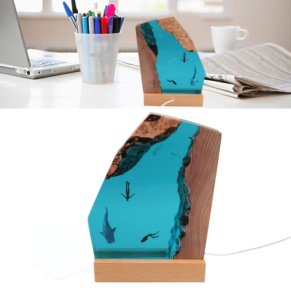 Indoor Lighting Diver and Night Light, Epoxy Resin Desk Art Ornaments Ocean Art Ornament for Office