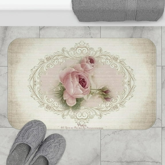 Indoor Mat for Carpet Bath Mat Shabby Chic Bath Mat with Rose Shabby Chic Paris Bath Mat Paris Shabby Chic Bathroom Decor Pink Rose Bath Mat Welcome Mats Entrance Rugs for Porch Home 16x24 inch