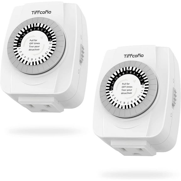 Indoor Mechanical Outlet Timer, 3 Prong Timers for Electrical Outlets, 24-Hour Programmable Plug in Christmas Light Timer, ETL Listed (2 Pack)