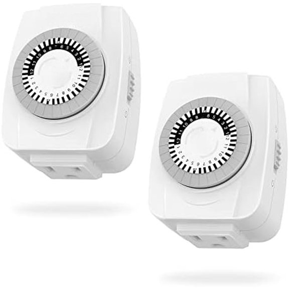 Indoor Mechanical Outlet Timer, 3 Prong Timers for Electrical Outlets, 24-Hour Programmable Plug in Christmas Light Timer, ETL Listed (2 Pack)