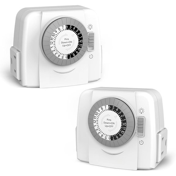 Indoor Mechanical Outlet Timer, 3 Prong Timers for Electrical Outlets, 24-Hour Programmable Plug in Light Timer, ETL Listed (2 Outlets, 2 Packs)