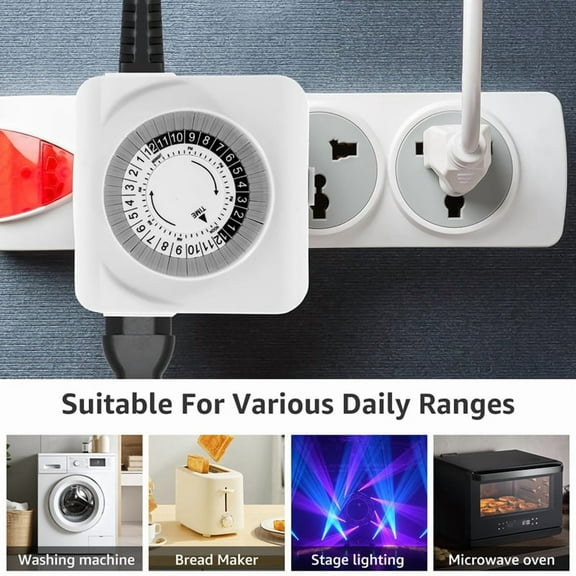 Indoor Mechanical Outlet Timer, 3Prong Timer for Electrical Outlets Indoor with 2 Outlets, 24 Hour US Plug Light Timer,2 x Timer Plug,White