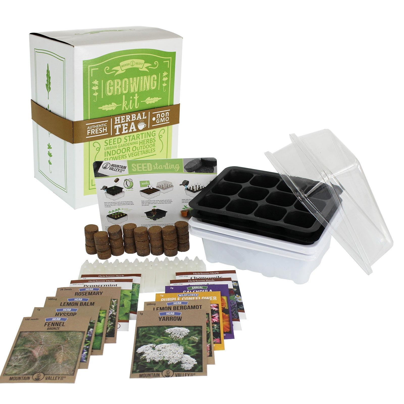 Indoor Medicinal & Herbal Tea Herb Garden Starter - Deluxe Kit - 12 Non-GMO Varieties - Seeds: Peppermint, Hyssop, Fennel, Sage, Lemon Mint, Chamomile, More