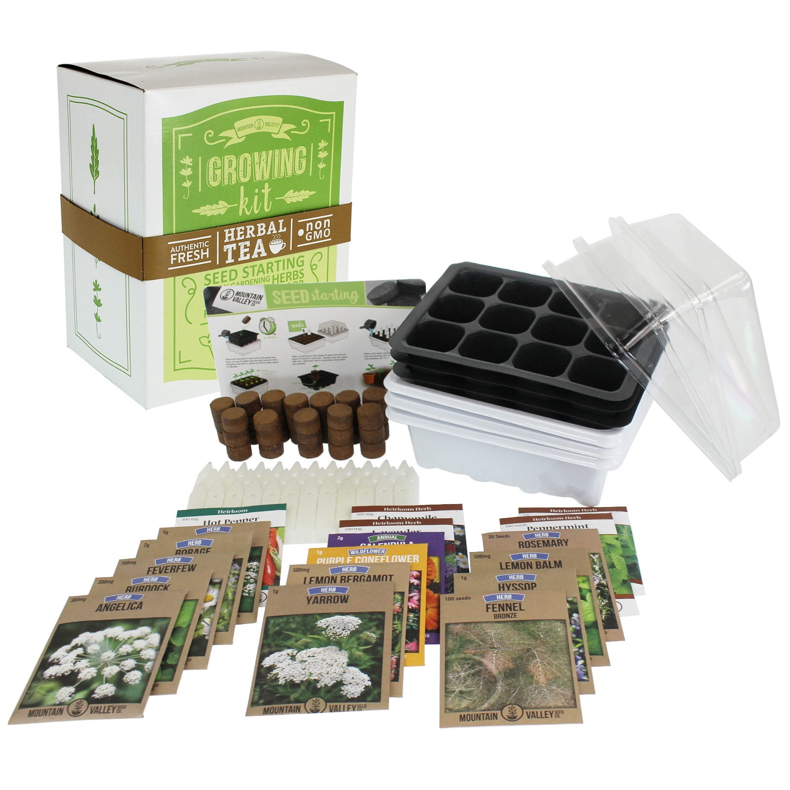 Indoor Medicinal & Herbal Tea Herb Garden Starter - Premium Kit - 18 Non-GMO Varieties - Seeds: Angelica, Borage, Peppermint, Lemon Mint, Burdock, Anise, Cayenne, More