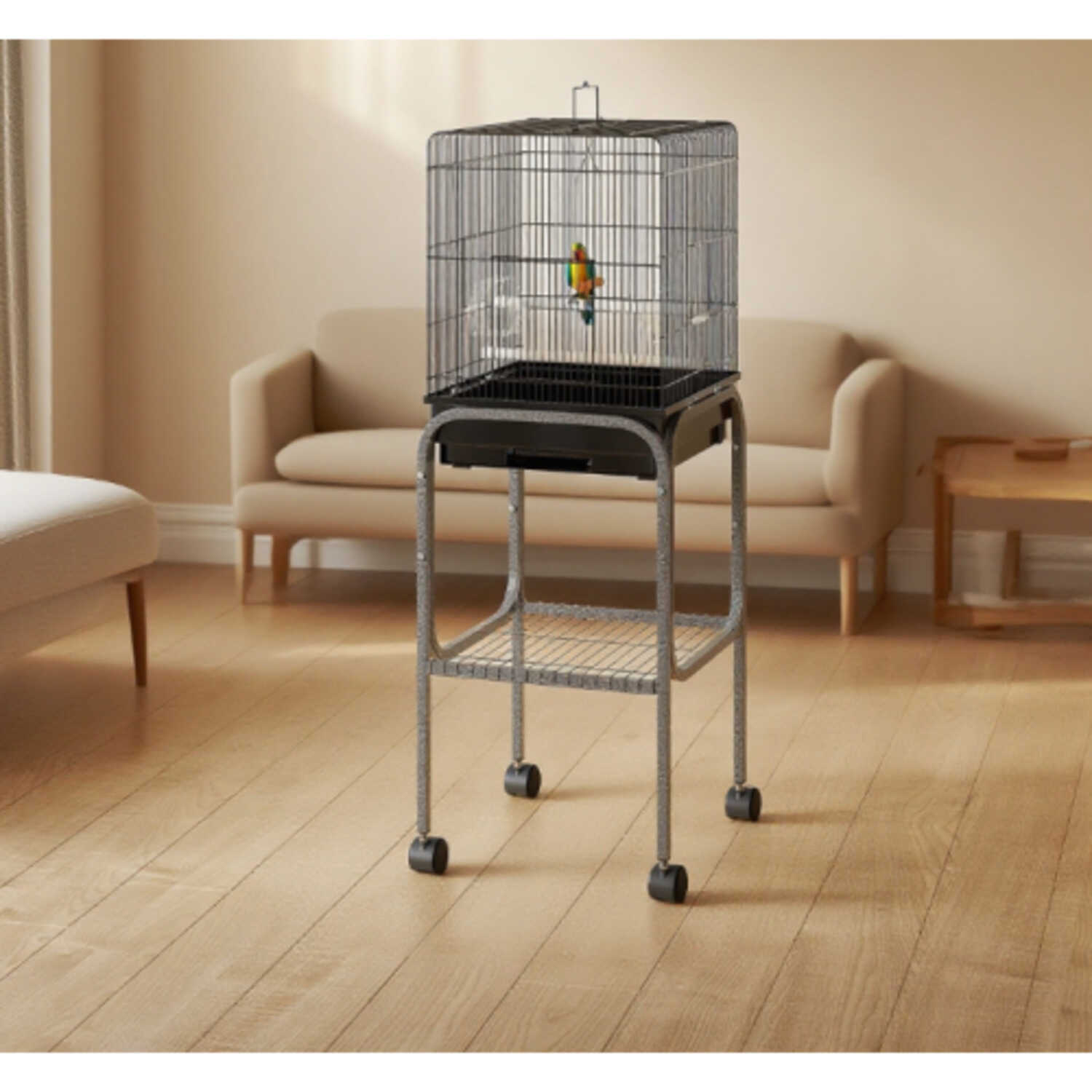 Indoor Metal Bird Cage with Stand  Wheels  Spacious Parrot Cage/Aviary for Small to Medium Birds Easy to Move  Clean