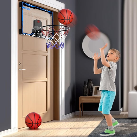 Indoor Mini Basketball Hoop for Kids, Basketball Hoops Over The Door with LED Lighting, Mini Hoop with Scoreboard & 3 Balls, Basketball Toys Gifts for 5 6 7 8 9 10 11 12 Year Old Boys Girls