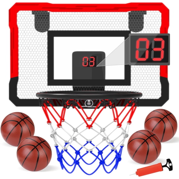 Indoor Mini Basketball Hoop for Kids with Electronic Scoreboard, over The Door Basketball Hoop Toy with Foldable Rim, Birthday Gift for 5-13 Year Old Boys