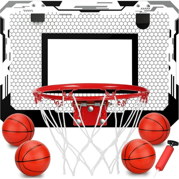 Indoor Mini Basketball Hoop Set, Upgrade Wall Mount Basketball Hoop for Wall Yard Outdoor, Over Door Room Hoops Game with 4 Balls Shatter Resistant Backboard -Complete Accessories Included
