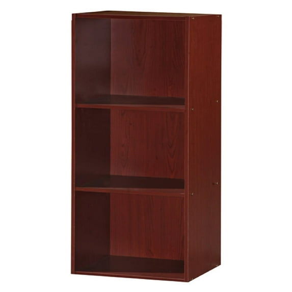 Hodedah 3-Shelf Bookcase in Mahogany wood, 11.8 in x 15.9 in x 35.7 in, for home or office