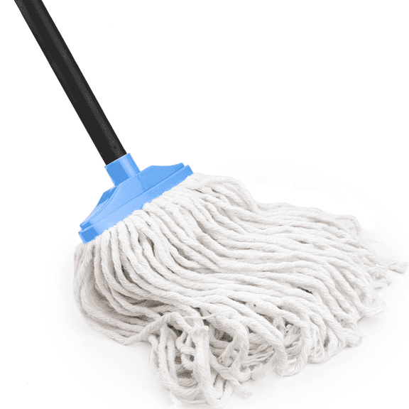 Indoor Cotton Mops for Floor Cleaning - Indoor Cleaning Mop for Wood Floors, Tile, Hardwood Floor, 53.5" Adjustable Iron Handle Regular Mops to Clean Living Room, Kitchen, and Bathroom. (Blue White