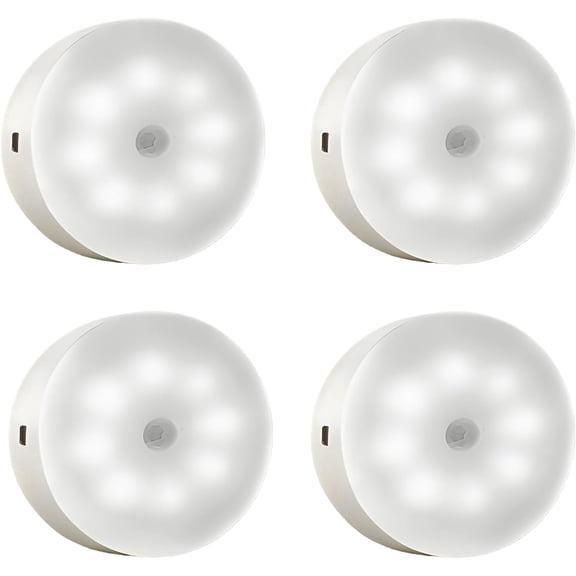 Indoor Motion Sensor Night Light, Rechargeable Smart LED Motion Sensor Light, Magnetic Mount, Punch-Free Motion Sensor Light for Stairs, Wardrobe, Cabinet, Toilet, Stairs, Hallway(White-4pcs)