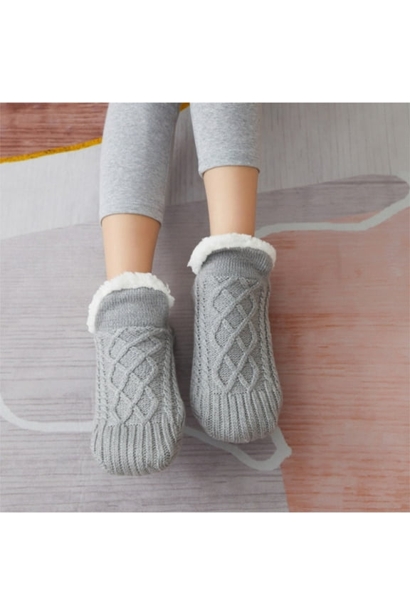 Indoor Non-Slip Thermal Socks, Fleece-Lined Thick Warm Slipper Socks, V-Mouth Fluffy Winter Indoor Thermal Socks