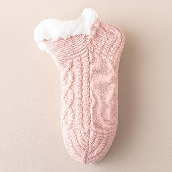 Indoor Non- Thermal Socks, -Lined Thick Warm Slipper Socks, V-Mouth Fluffy Winter Sherpa Slipper Socks Pink