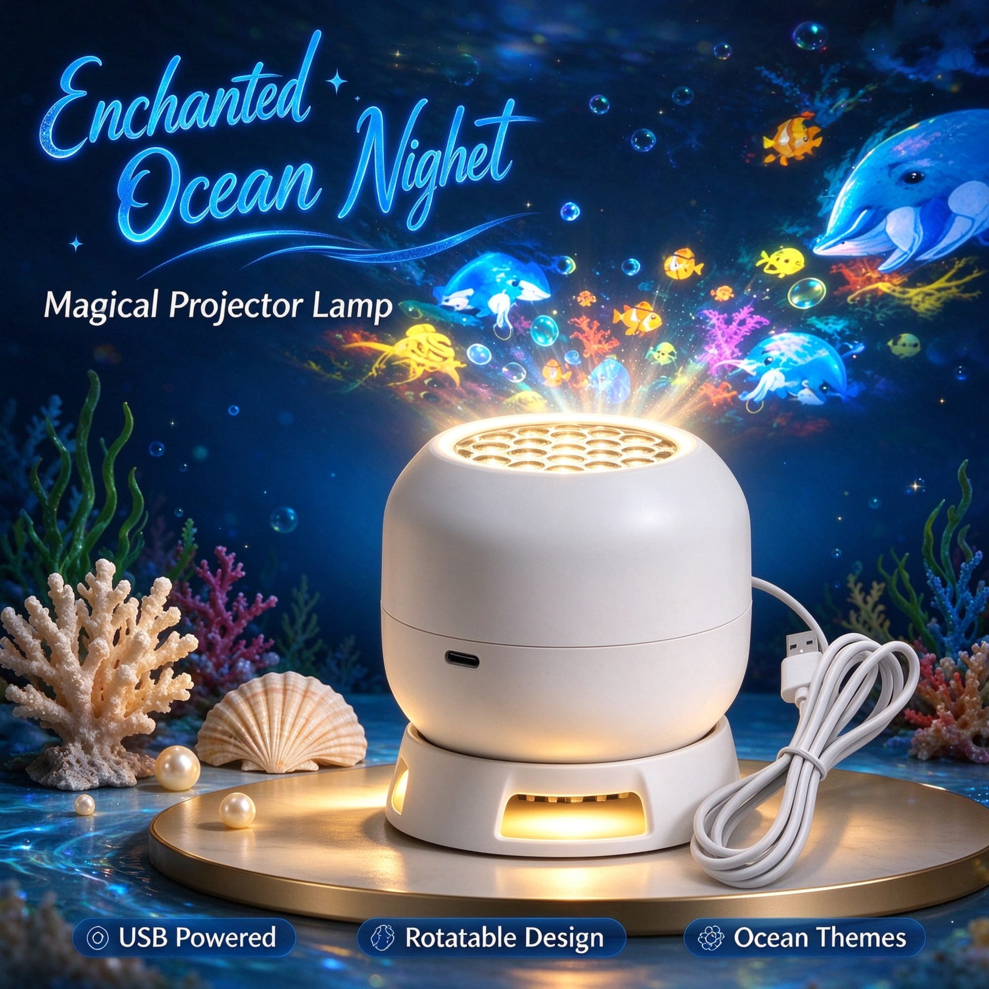 Indoor Ocean Projector Light, USB Rotating Sea Animal Projection with ...