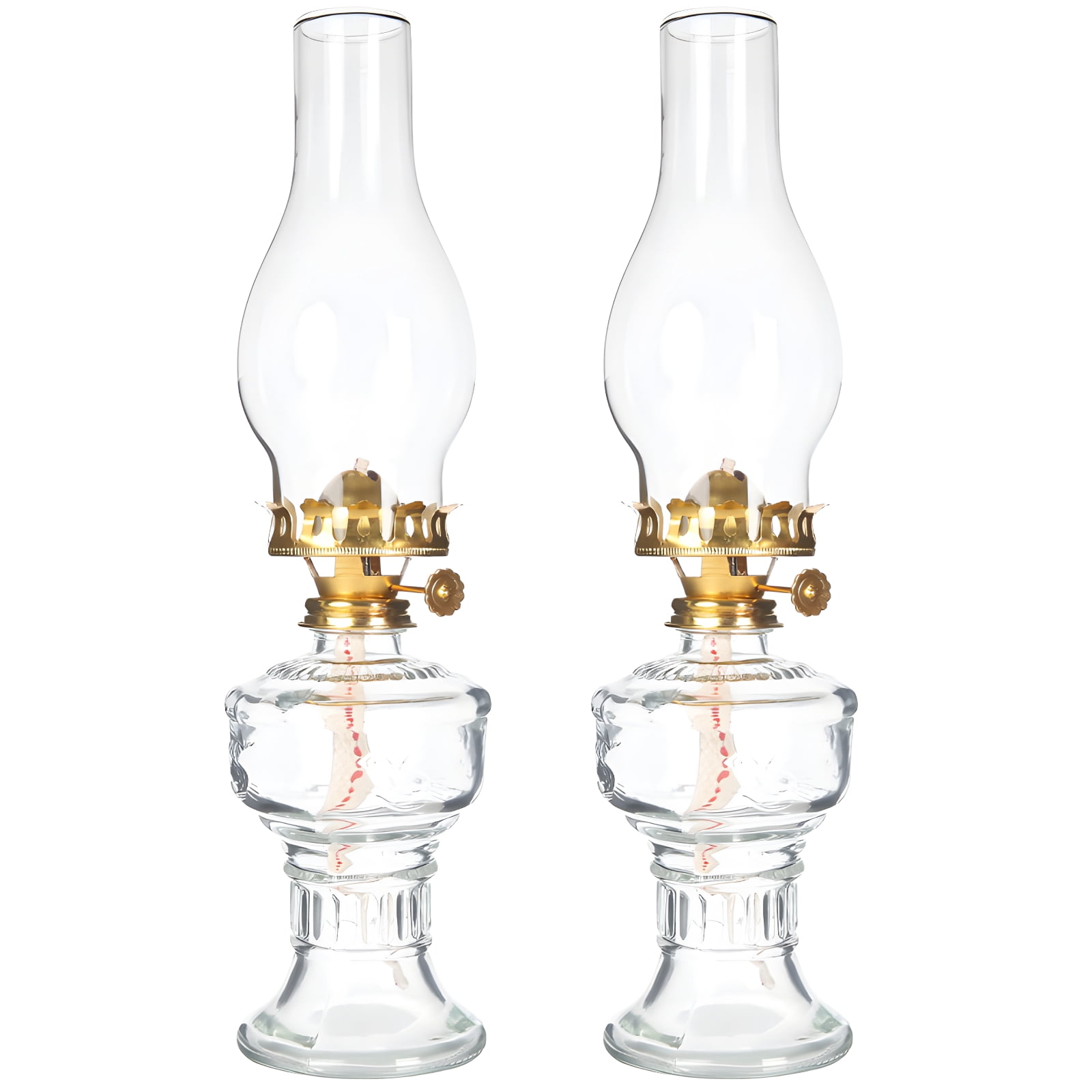 Indoor Oil Lamps for Home, 2 Pcs Vintage Oil Lamps for Indoor Use Large, Rustic Farmhouse Lantern Decor with Brass Base and Clear Glass Shade, Adjustable Flame