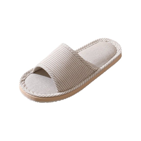 Indoor Open Toe House Slippers with Striped Pattern Soft Sole Lightweight Breathable Slip On Home Shoes for Men and Women