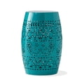 thumbnail image 1 of Indoor Outdoor 1-Piece Side Table 12 Inch Iron Round End Table With Floral Cutout Design Teal For Patio Balcony Living Room, 1 of 6