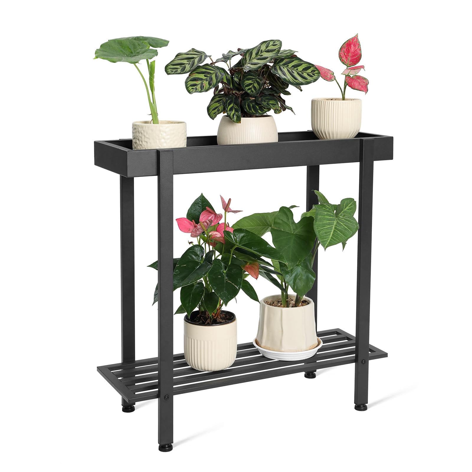 Indoor Outdoor 2 Tier Black Metal Plant Table Stand, Window Plant ...
