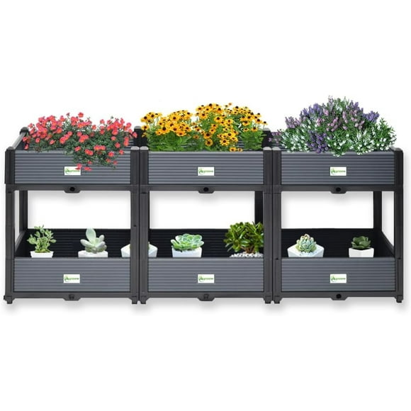 Indoor & Outdoor 2-Tier Stackable Garden Bed  Drainage Planter Box, Thickened for Enhanced Load-Bearing, Great for Veggies, Herbs, Flowers & Entryway Decor(Triple Row)