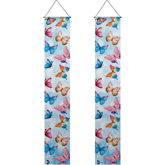 Indoor Outdoor 2Pcs Colorful Butterfly Banner Vertical Hanging Sign for Front Door Porch Home Yard Decor Holiday Farmhouse 70.9x12.6 Inch