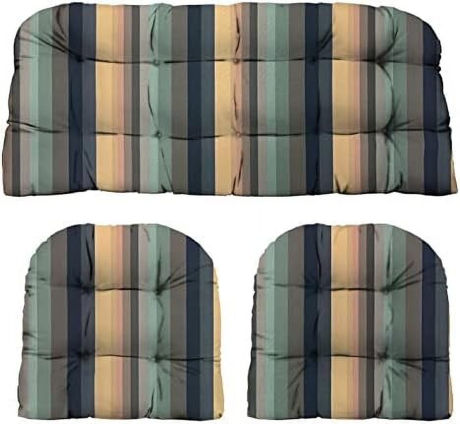 Indoor Outdoor 3 Piece Tufted Wicker Cushion Set, Choose Size Color