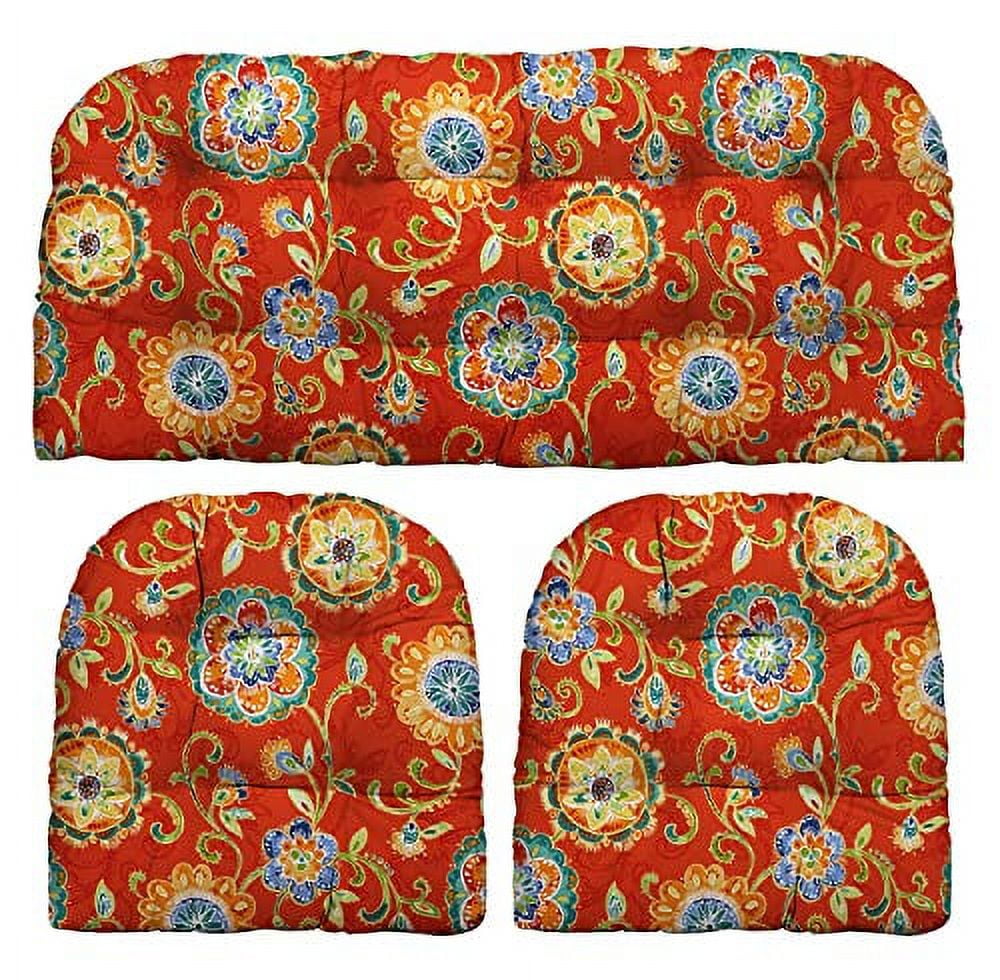 Indoor Outdoor 3 Piece Tufted Wicker Cushion Set, Choose Size Color