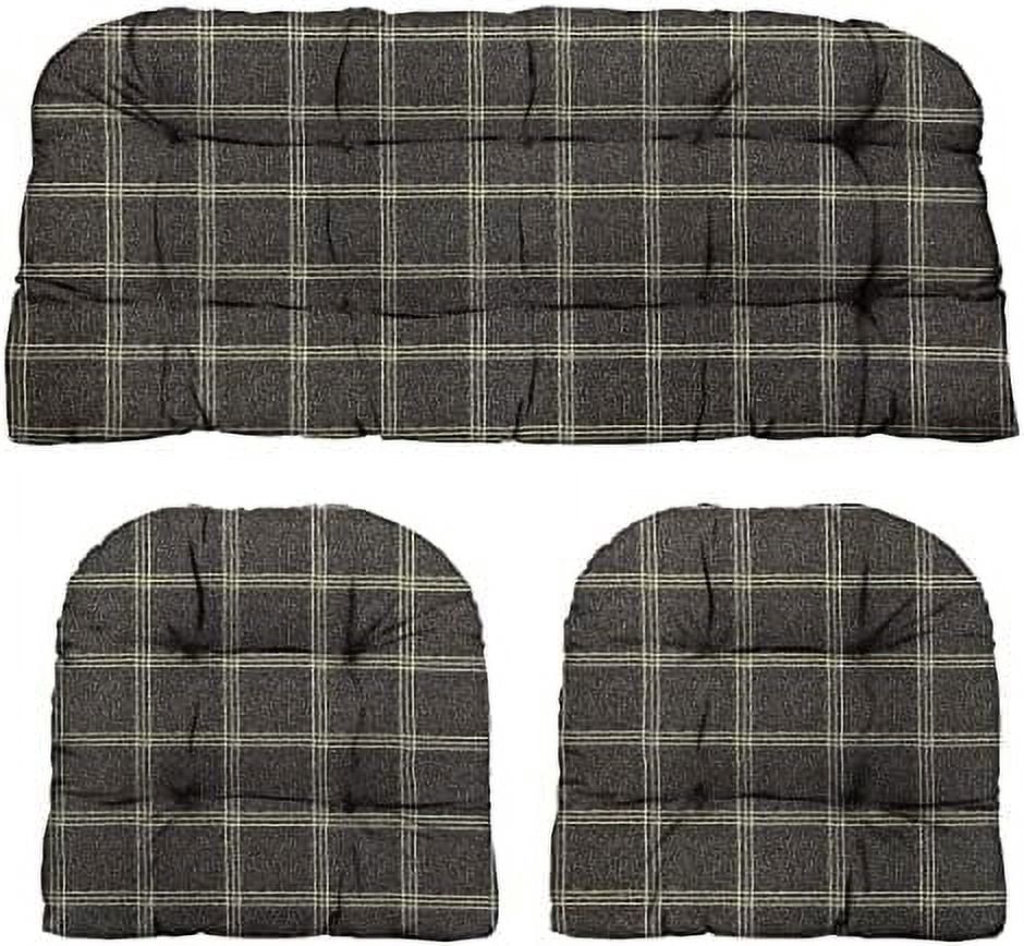 Indoor Outdoor 3 Piece Tufted Wicker Cushion Set, (Large, Brandin Grey