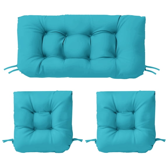 Indoor Outdoor 3 Piece Tufted Wicker Settee Cushions 1 Loveseat & 2 U-Shape Weather Resistant (2- 19"x19" 1- 41"x19"), 3 Piece Set