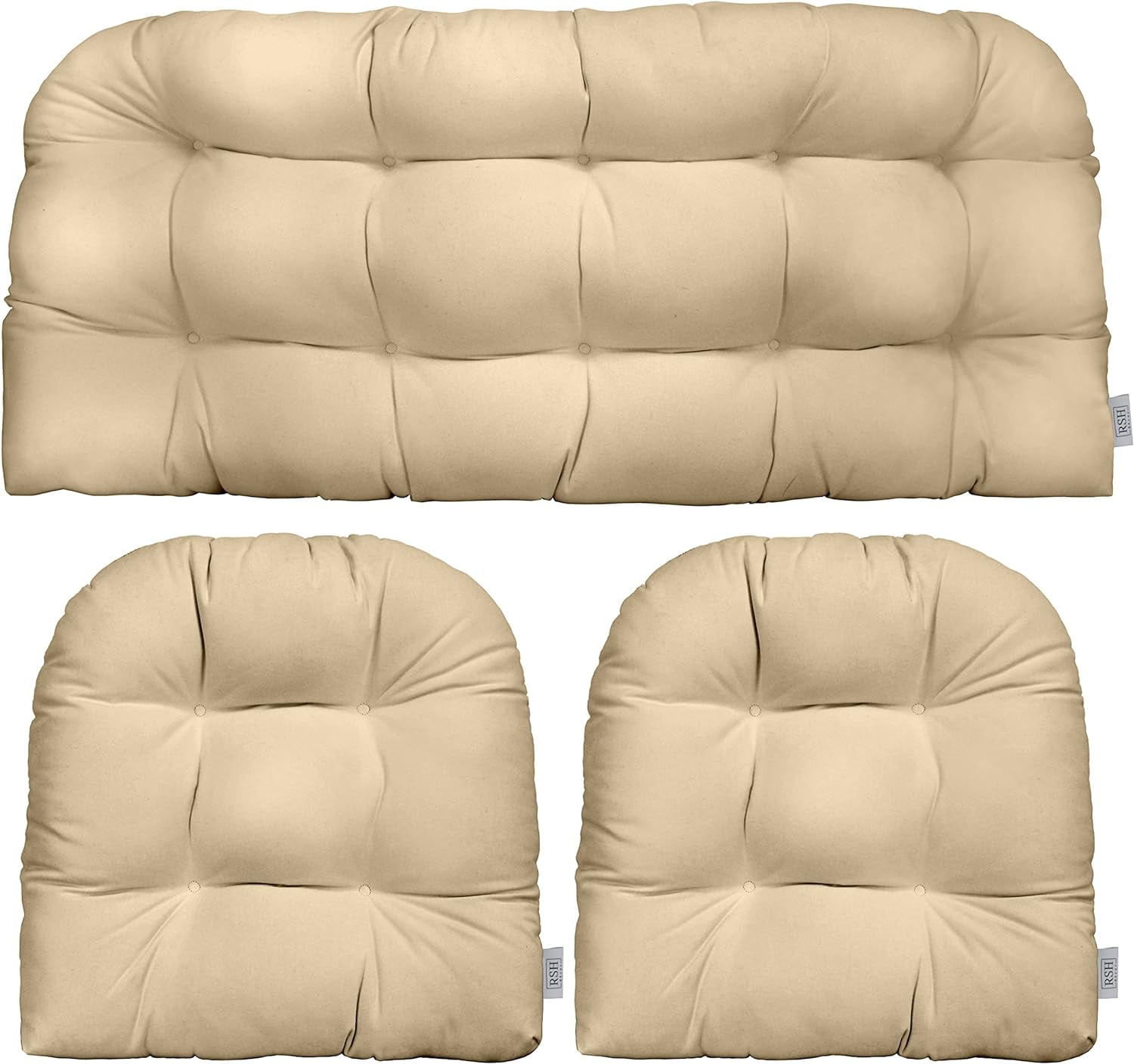 Indoor/Outdoor 3 Piece Wicker Cushion Set All Weather Sunbrella Solid