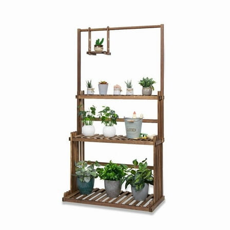 Indoor & Outdoor 3-Tier Hanging Wood Plant Stand Planter Shelves Flower Pot Organizer Rack Multiple Display Holder Shelf