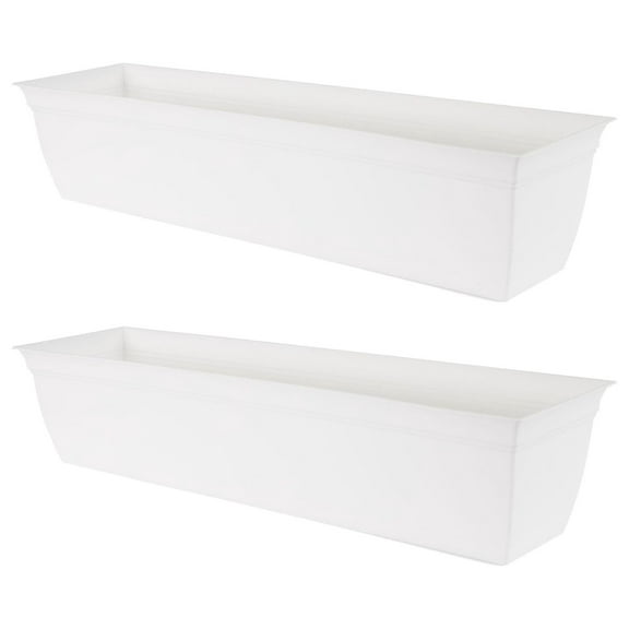Indoor Outdoor 30 Inch Eclipse Series Window Flower Garden Ornamental Planter Box with Removable Attached Saucer, White (2 Pack)