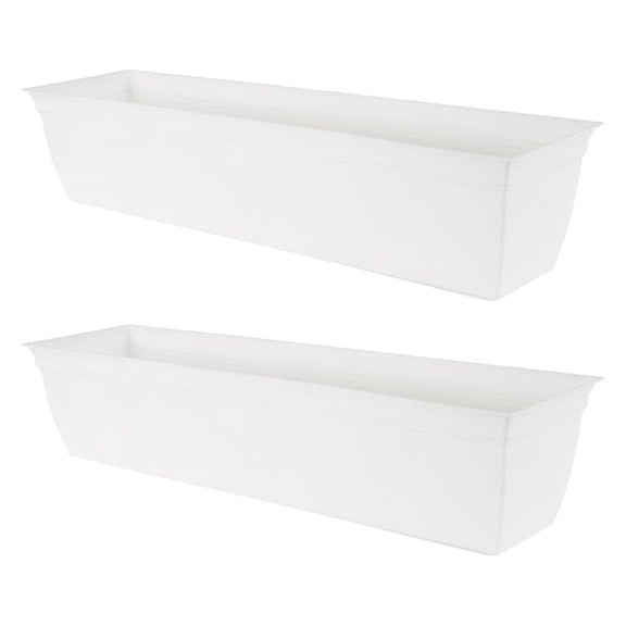 Indoor Outdoor 30 Inch Eclipse Series Window Flower Garden Ornamental Planter Box with Removable Attached Saucer, White (2 Pack)