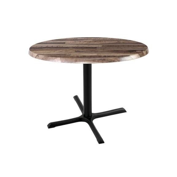 Indoor/Outdoor 30" Tall OD211 Black Table Base with 30" x 30" Foot and 30" Diameter Indoor/Outdoor Rustic Top by the Holland Bar Stool Co.