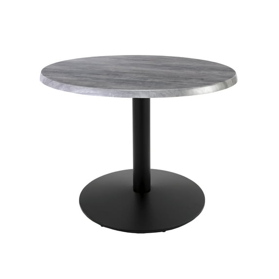 Indoor/Outdoor 30" Tall OD214 Black Table Base with 22" Diameter Foot and 30" Diameter Indoor/Outdoor Greystone Top by the Holland Bar Stool Co.