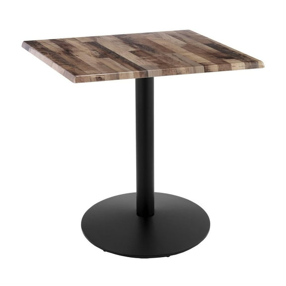 Indoor/Outdoor 30" Tall OD214 Black Table Base with 22" Diameter Foot and 30" x 30" Square Indoor/Outdoor Rustic Top by the Holland Bar Stool Co.