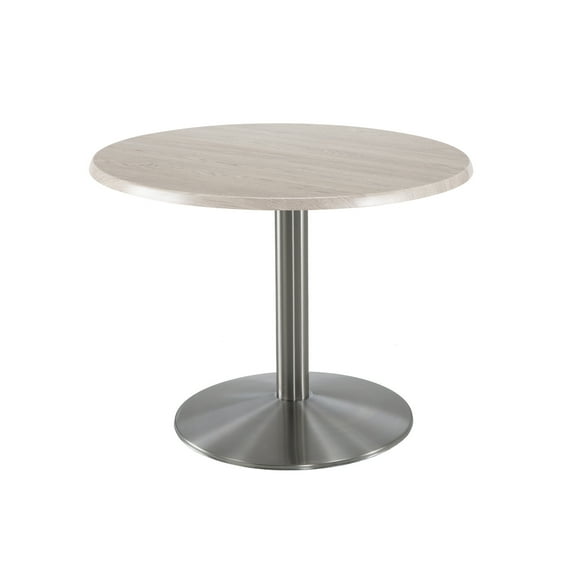 Indoor/Outdoor 30" Tall OD214 Stainless Steel Table Base with 22" Diameter Foot and 30" Diameter Indoor/Outdoor White Ash Top by the Holland Bar Stool Co.