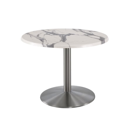 Indoor/Outdoor 30" Tall OD214 Stainless Steel Table Base with 22" Diameter Foot and 30" Diameter Indoor/Outdoor White Marble Top by the Holland Bar Stool Co.