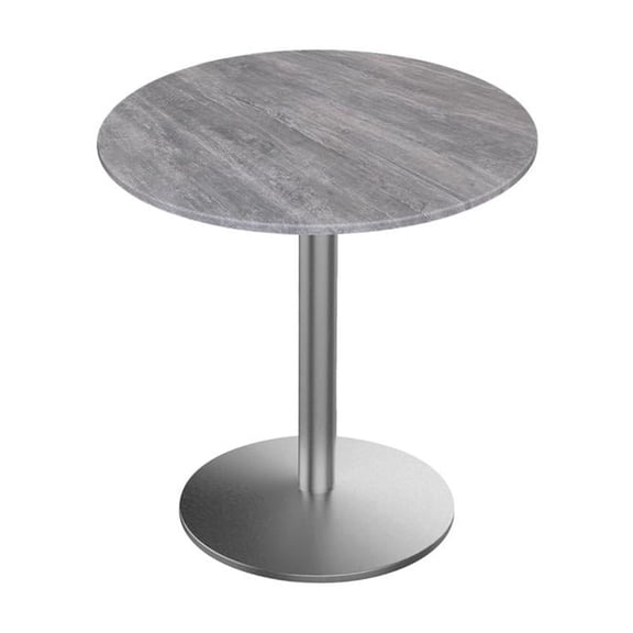 Indoor/Outdoor 30" Tall OD214 Stainless Steel Table Base with 22" Diameter Foot and 36" Diameter Indoor/Outdoor Greystone Top by the Holland Bar Stool Co.