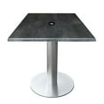 thumbnail image 1 of Indoor/Outdoor 30" Tall OD219 Brushed Aluminum Table Base with 18" Diameter Foot and 30" x 30" Square Indoor/Outdoor Black Steel Top with Umbrella Hole, 1 of 3