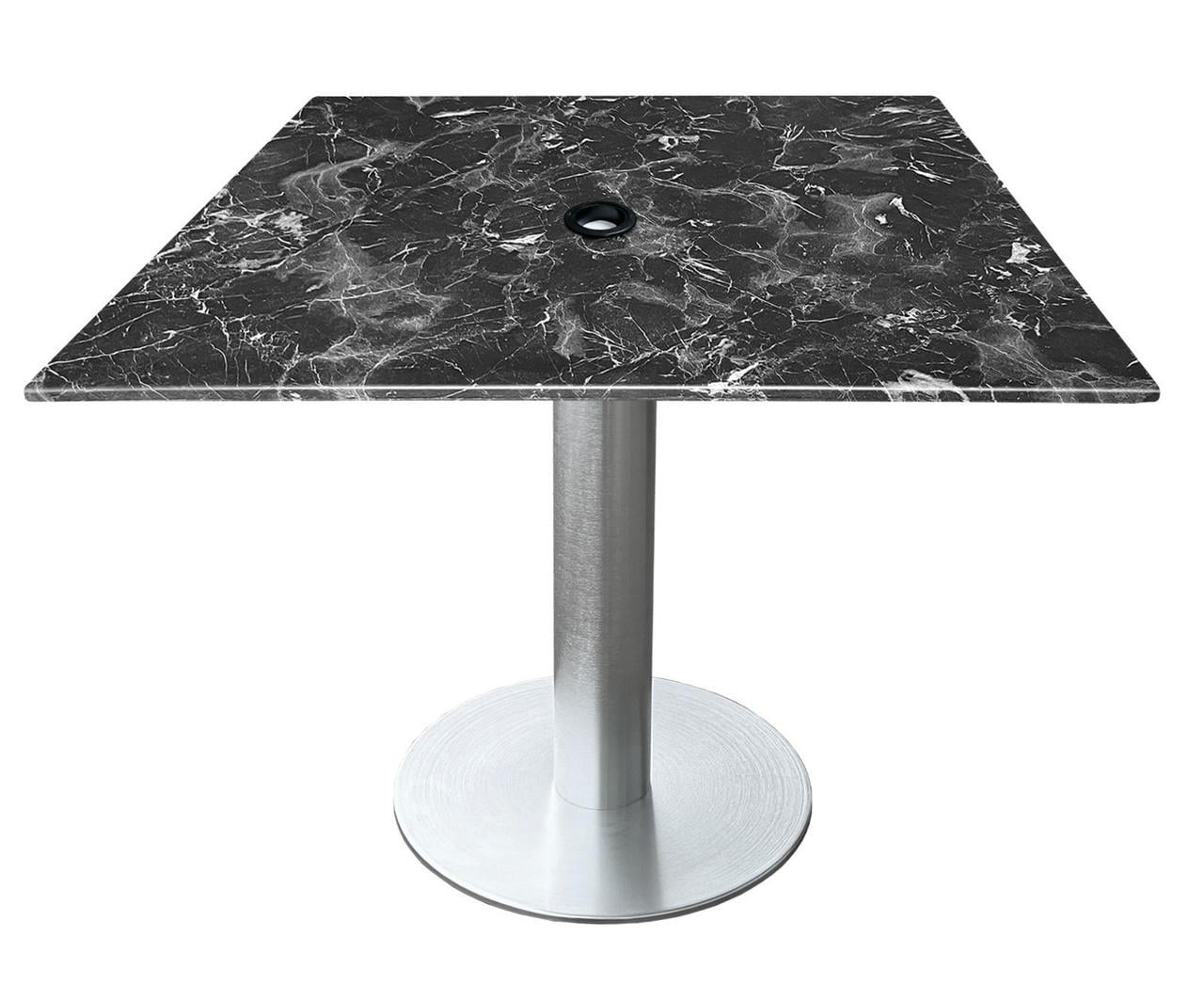 Black Marble Square Table with Silver Aluminum Base