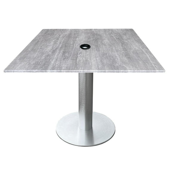 Indoor/Outdoor 30" Tall OD219 Brushed Aluminum Table Base with 18" Diameter foot and 32" x 32" Square Indoor/Outdoor Greystone Top with Umbrella Hole